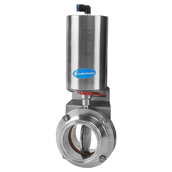 Sanitary Pneumatic Butterfly Valve with Tri-clamp Ends, NC/NO/AA Operated