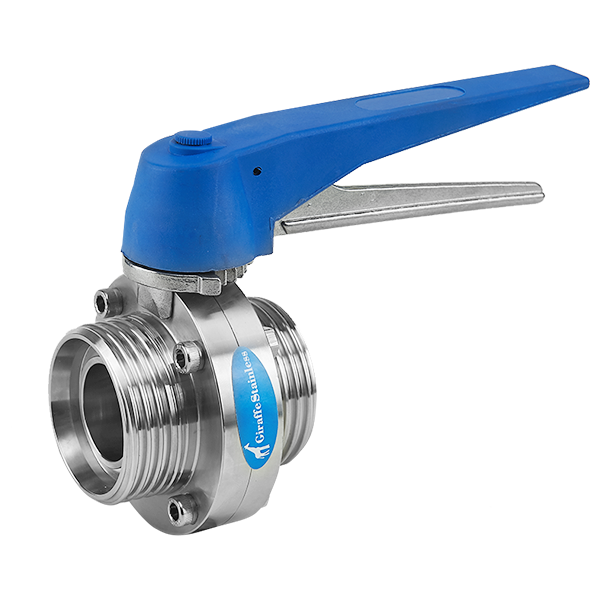 Manual Butterfly Valve Thread End With Multi-Position Blue Plastic Lever Handle type B DIN Series